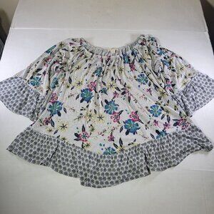 Style & Co Floral Patterned Oversized Blouse With Ruffle Sleeves Size M